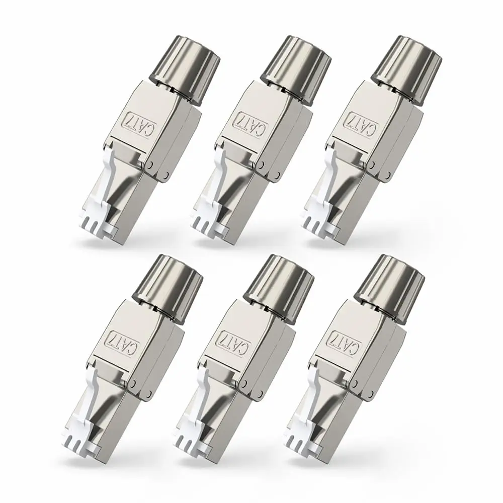 ZoeRax 6pcs Cat6A Cat7 Cat8 Toolless Field Termination Plug, Shielded (STP), PoE++ (4PPoE), Modular RJ45 Male Connector