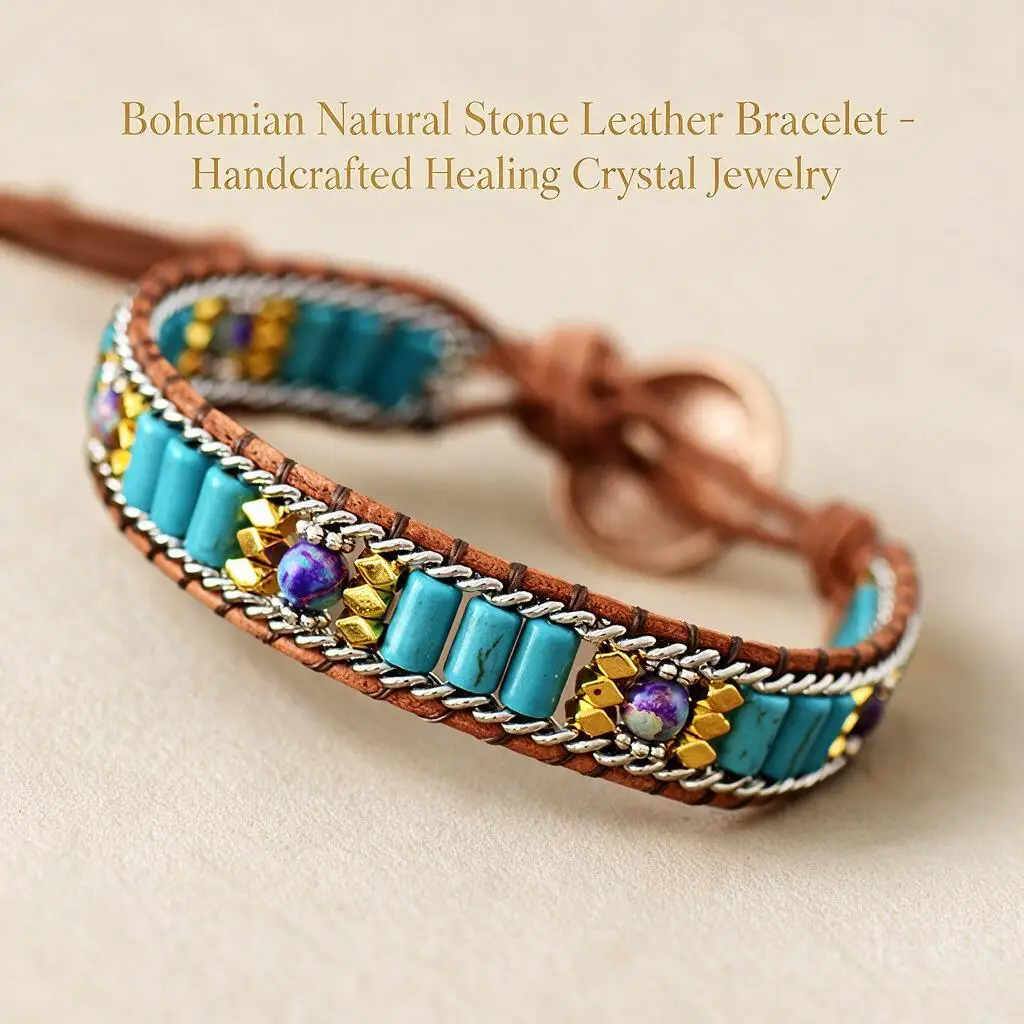 Luxury Personalized Bohemian Turquoise Bracelet Handwoven Leather Cord Wrap Bracelet Boho Cultural Craft Friendship Jewelry Gift