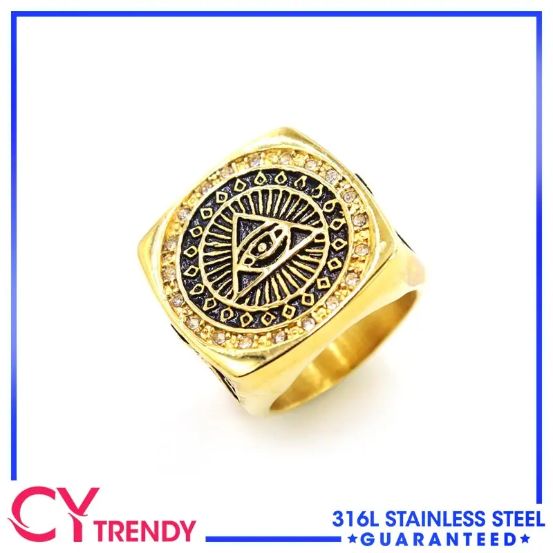 Gold Plated Mens Masonic Illuminati All Seeing Eye Square Rings Size 7-15 Accessories Jewelry