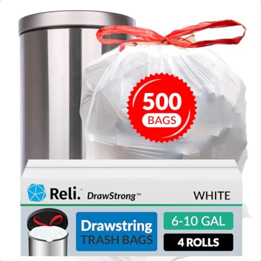 

610 Gallon Trash Bags Drawstring 500 Count Bulk 22x23 6 8 10 Gallon Drawstring Garbage Bags White Trash Can Liners Small Medium