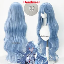 High Quality Ayanami Rei Cosplay Wig Anime EVA 100cm Long  Cyan Blue Curly Hair Heat Resistant Halloween Party Wigs + Wig Cap