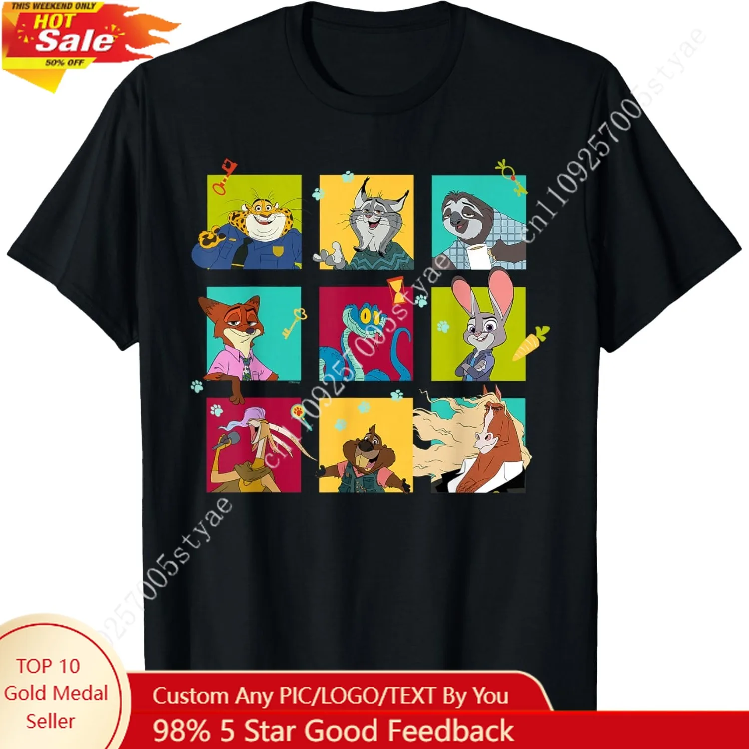 

Disney Zootopia 2 Illustrated Characters Grid Girl Boy T-shirt Cute Tops Chlid Tee Holiday Outfit Vacation Clothes For Kid