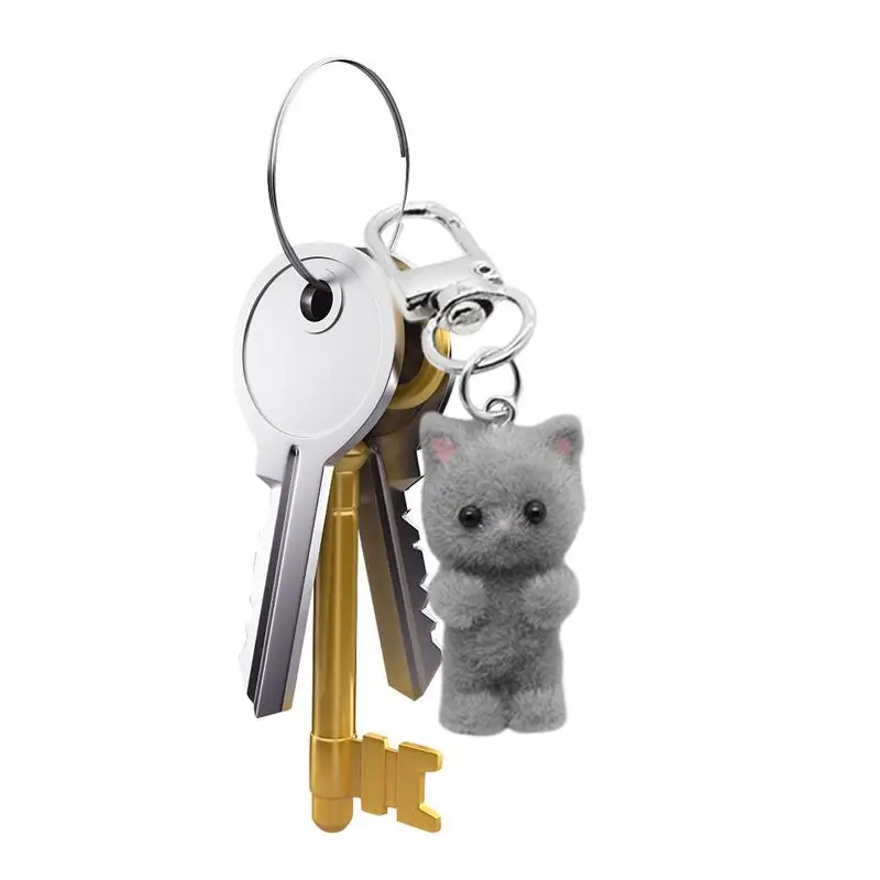 Keychain Cat Cute Flocked Kitten Key Holder Kawaii Cat Key Ring Cartoon Animal Companion For Backpacks Keys For Kids & Adults