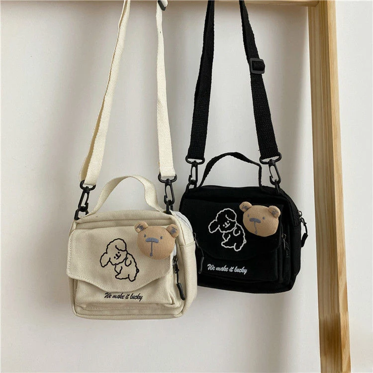 Japanese Cute Soft Cute Dog Canvas Small Bag Korean Small Fresh Girl Messenger Bag Purses and Handbags  Handbags Women Bags