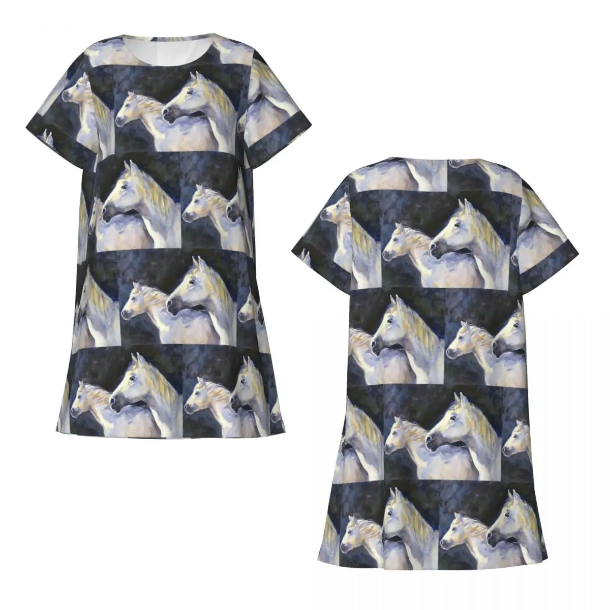 Custom Double Horse Portrait Design Short Sleeves Nightdress For Sleepshirts Women Short Sleeve Nightgowns Loose Pajama Dress