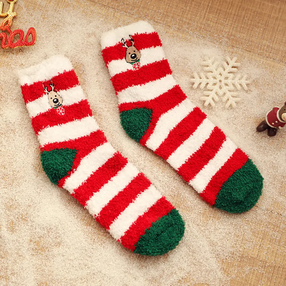 6-ペアのコーラルフリースクリスマスソックスプレミアム暖かい冬用ソックス弾性足首非変形かわいい漫画クリスマスパターン子供用ギフト