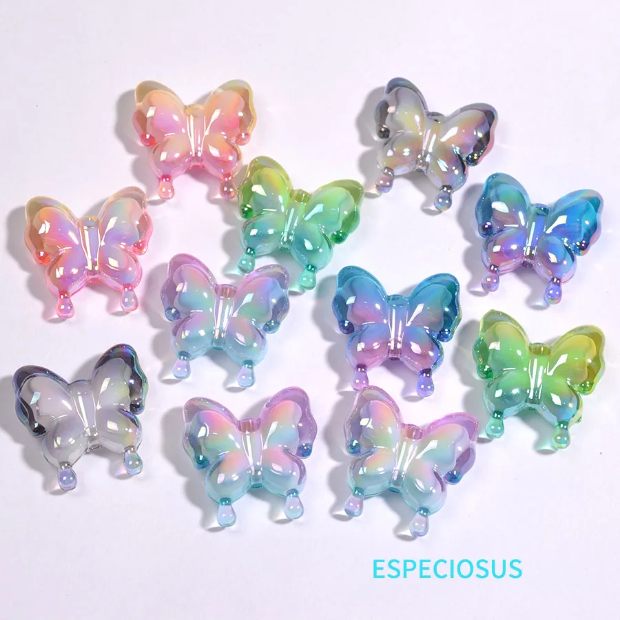 Transparent Multi Color Butterfly Bead Beads UV Plated Insect Charms Necklace Pendant Department DIY Fashion Jewelry Accessories