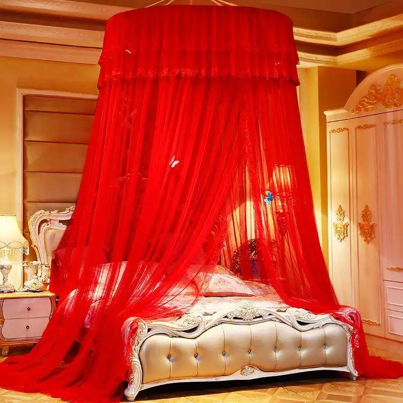 Princess Style round Top Mosquito Net Single Door No Installation Required Ceiling Mounted Bed Curtain for Home Use Polyester...