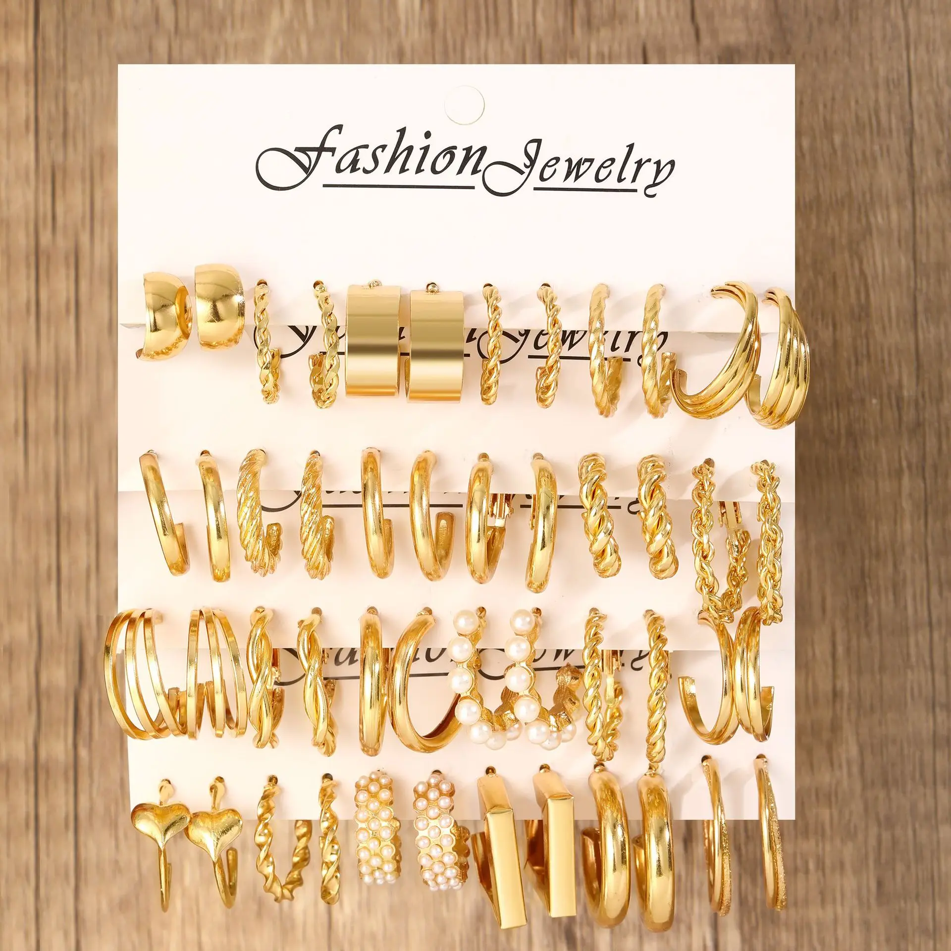 24pcs/set Fashion Simple C-shaped Earrings Luxury Geometric Alloy-plated Earring Jewelry Sets for Women Wholesale