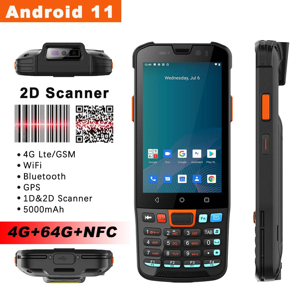 Rugged PDA Android Terminal 4GB 64GB 2D Barcode Scanner 4G Lte WiFi Bluetooth IP65 Warehouse Handheld Data Collector