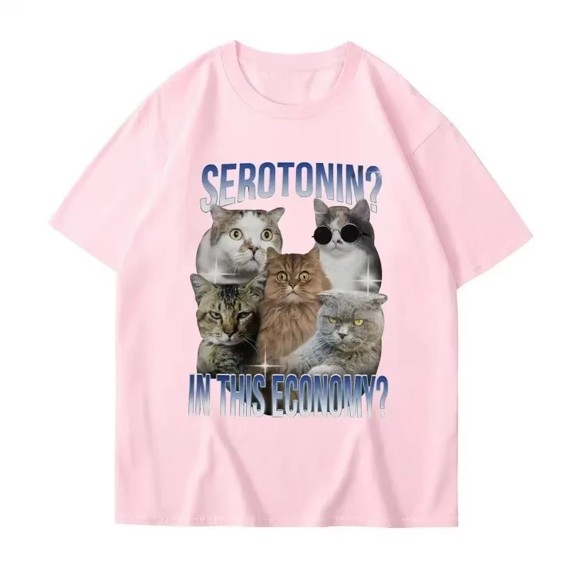 In This Economic Era Where Funny Cat Emojis Are All The Rage, Serotonin Levels Are Soaring.(Casual Short-sleeved T-shirt)Y2K Top