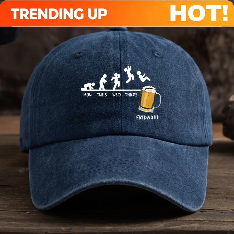 Customization Fun Beer Cup Printed Baseball Cap Classic Washed Distressed Retro Curved Brim Hat Outdoor Casual Sports Running Hi