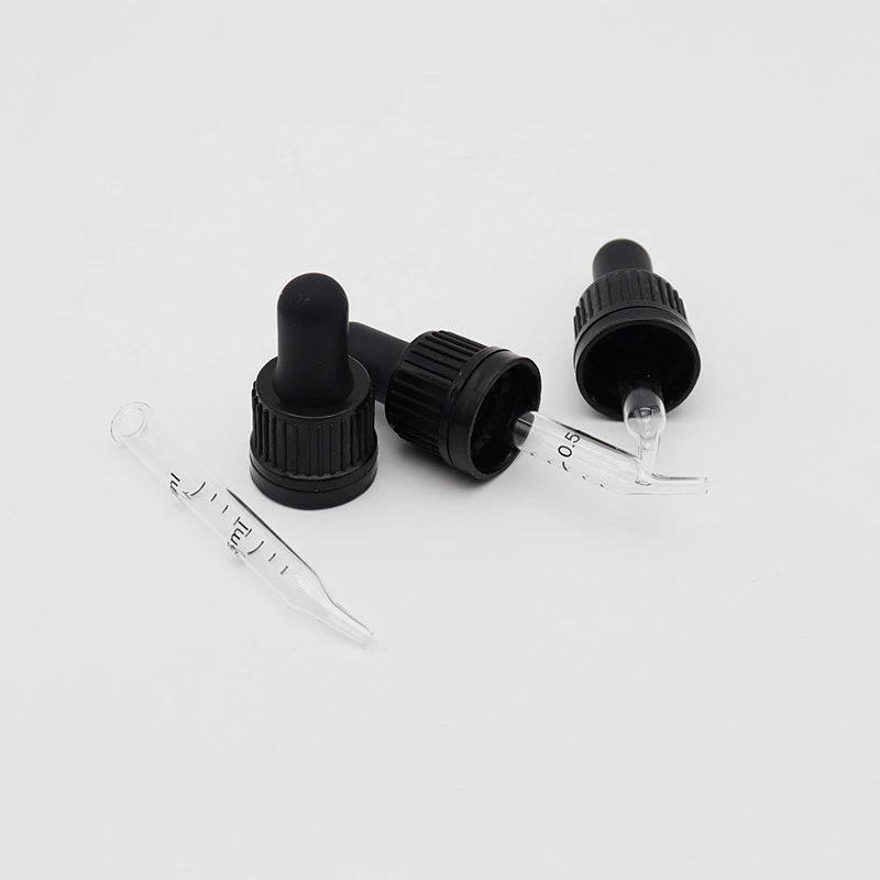 100 Stuks 5-50 Ml Essentiële Olie Flessen Cap 18/410 Zwart Plastic Cover Druppelaar Deksel Lijm hoofd Deksel Met Glazen Druppelaar Pijp