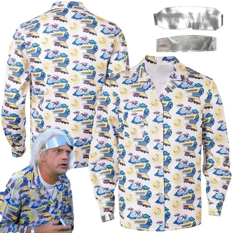 Qq 1231985 Film Back Future Doctor Doc Brown Cosplay Kemeja Kacamata Kostum Menyamar Pria Dewasa Roleplay Fantasia Halloween Outf