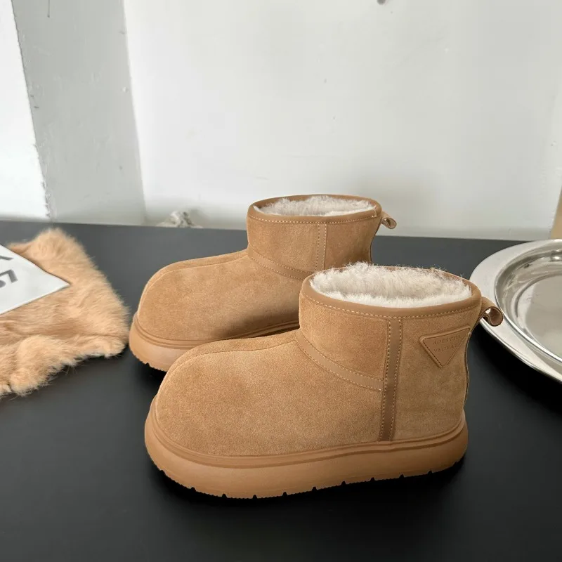 Winter Women's Cropped Plush Warm Snow BootsCasual Boots New Women's Suede FurChelsea Ankle BootsWomen'sPlatform Anti-Slip Boots