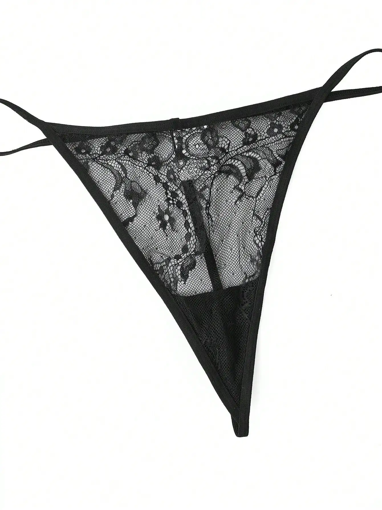 Camicia da Notte Lunga in Pizzo Nero Trasparente con Set G-String per Abbigliamento da Sera