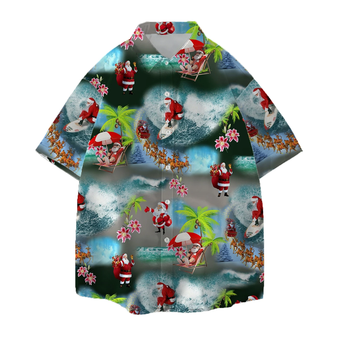 

Jumeast 3D Printed Santa Claus Men Hawaiian Aloha Shirts Palm Leaf Beach Flower Christmas Reindeer Women Blouse Baggy Shorts