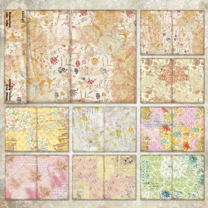 Panalisacraft 8sheets A5 size Vintage Style Flower Scrapbooking patterned paper Fancy Card Pack Light weight Craft Paper Card