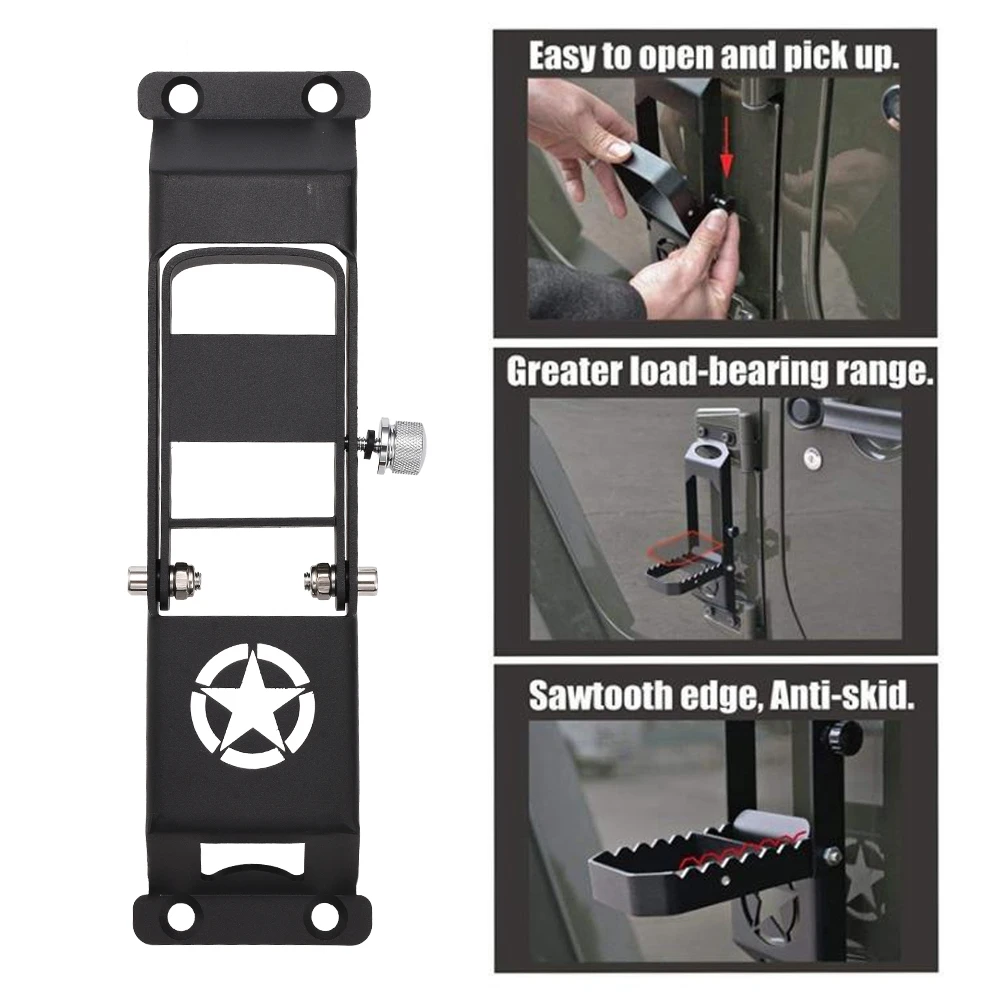 Iron Door Hinge Step Foot Peg Folding Foot Pedal Strong Bearing Capacity Compatible With Jeep Wrangler JK/JKU 2007-2017