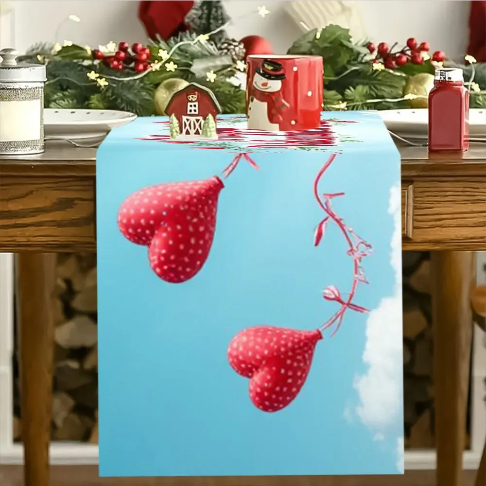 1 Piece Valentine's Day Table Runner with Heart-Shaped Balloons and the Words 