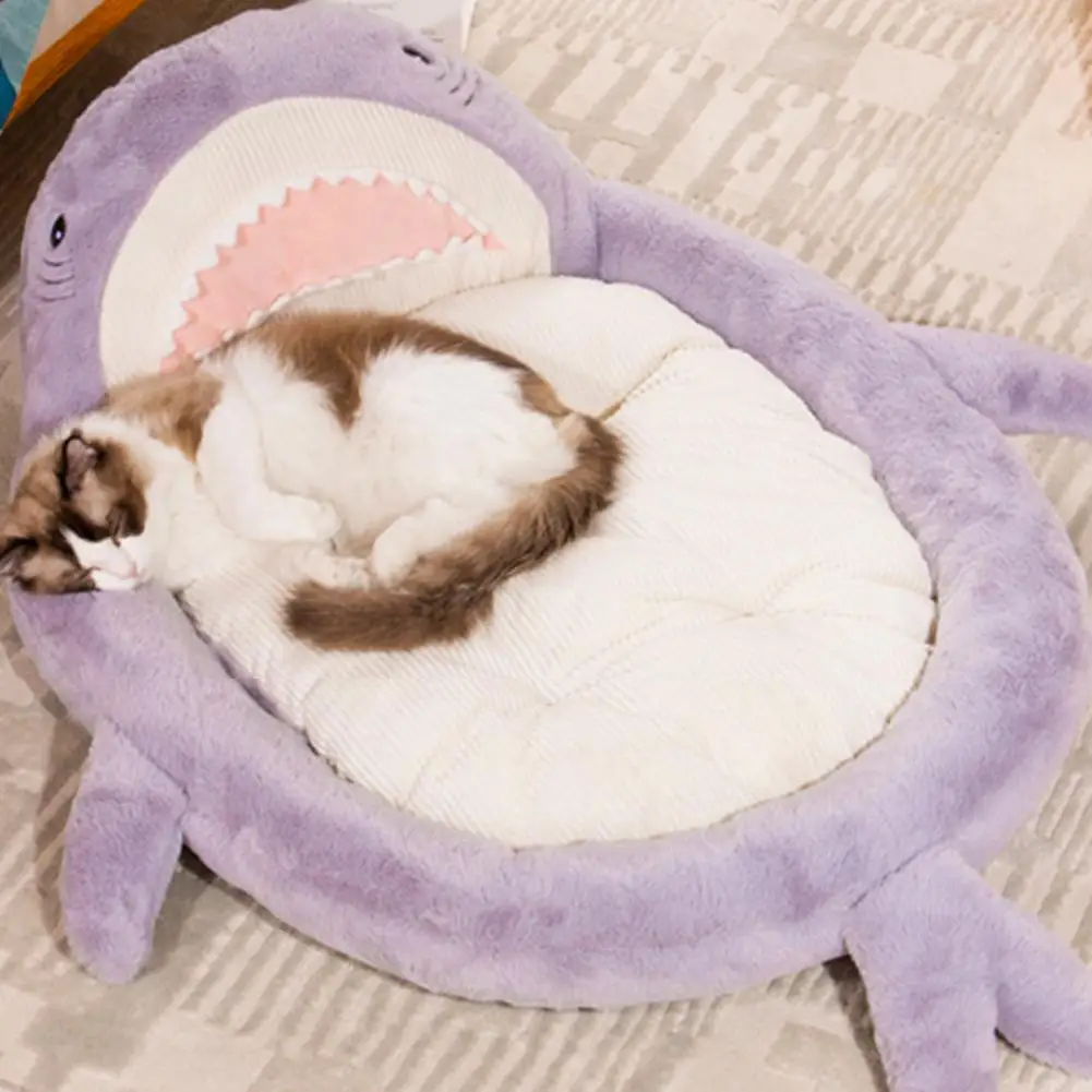 Pet Beds Cartoon Shark Cozy Comfortable With Extra Thick Filling Breathable Super Soft Cotton Large Size Detachable Cat Pet Nest