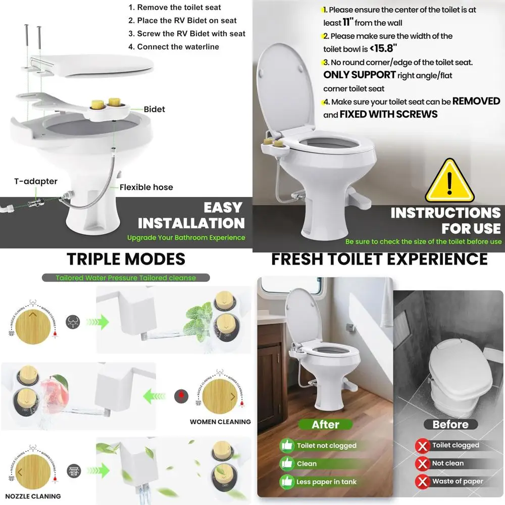 

Насадка для унитаза-биде RV Camper — двойная насадка, регулируемое давление, неэлектрический распылитель для прицепов и ванных комнат на колесах