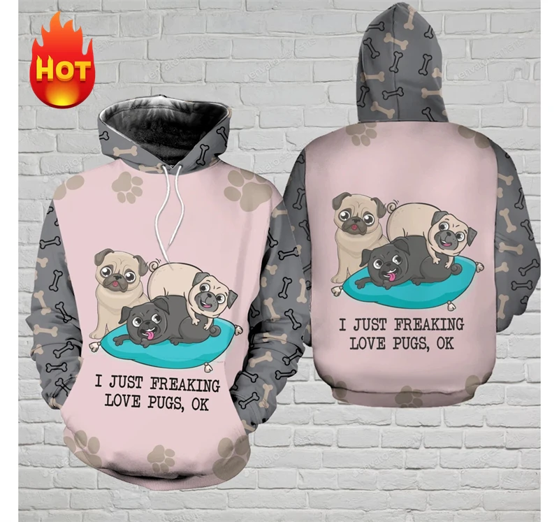 New Arrival Men Women Cute Pug Hoodies 3D Print Cute Pet Dogs Autumn SweatshirtsDaily Casual Sports Long Sleeve Pullover Clothes