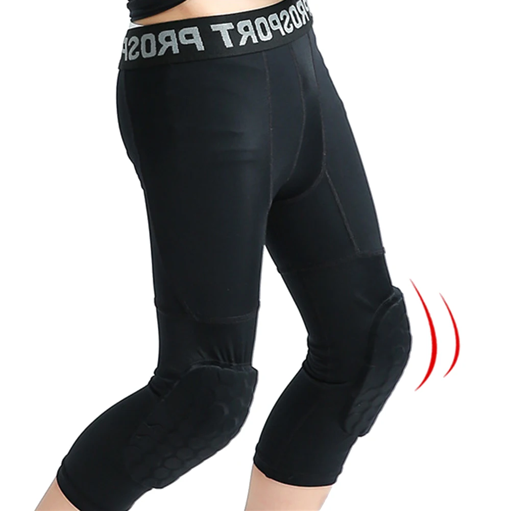 

Children's Honeycomb Anti-Collision Football Pants Kids Basketball Sport Capri Trousers Breathable High Elastic Training Legging