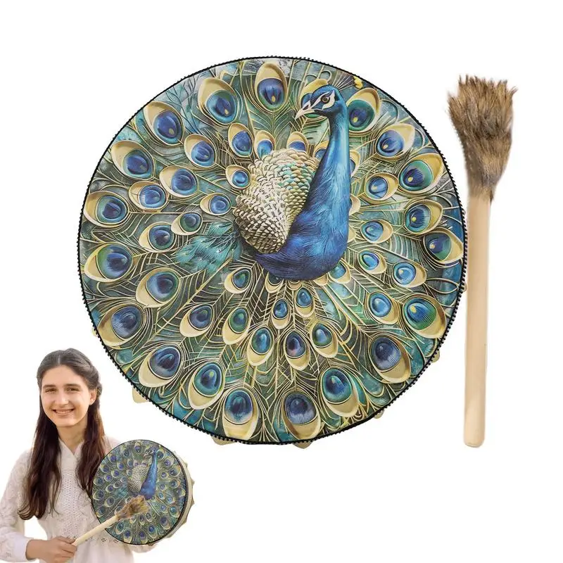 

Spiritual Shamanic Drum Native Instruments Shaman Drum Siberian Drum Bird Pattern 9.8 Inch Spiritual Instrument for Spiritual