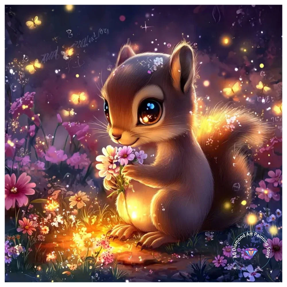 

Squirrel Animal AB Diamond Painting Kit Square Round Diamond 5D DIY Flower Mosaic Handmade Art Adult Exquisite Gift Home Decor