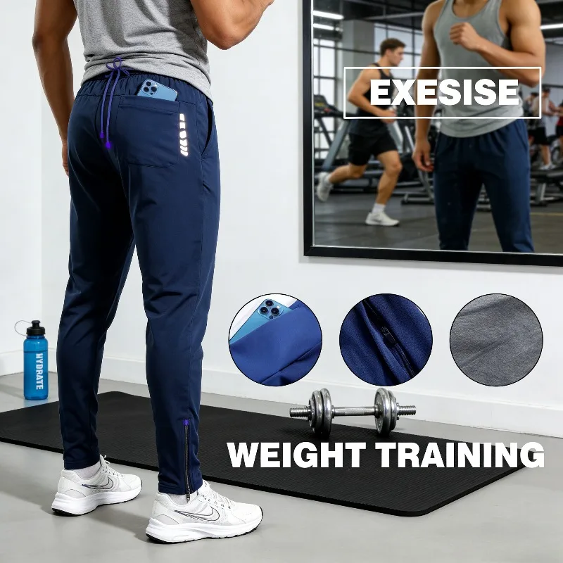 

Дышащие быстросохнущие повседневные спортивные брюки с карманом на молнии, мужские эластичные спортивные брюки для тренировок по бегу