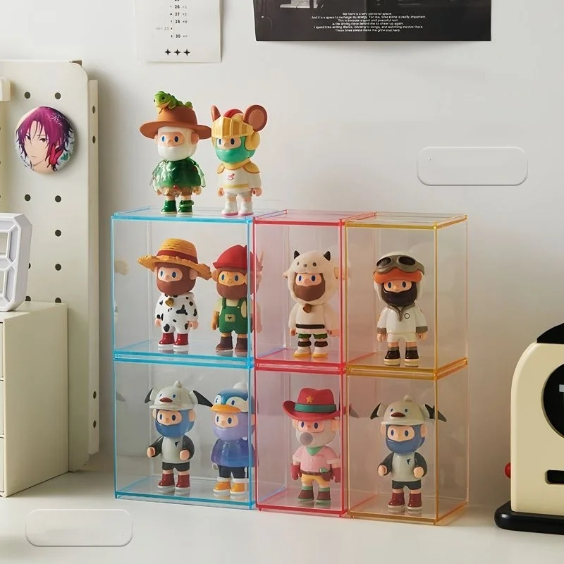 Blind Box Display Stand Transparent Colorful Storage Box Acrylic Dolls Storage Box Dust-proof Action Figures Display Box