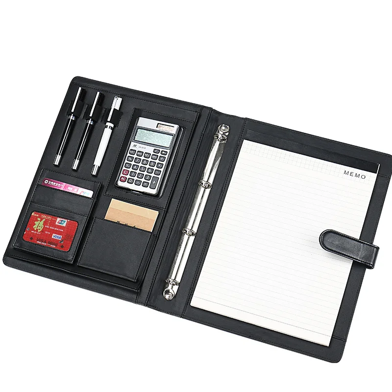 Imagem -04 - Pasta de Couro pu com Calculadora Organizador Multifuncional Planejador Ring Binder a4 Ring Binder Material de Escritório