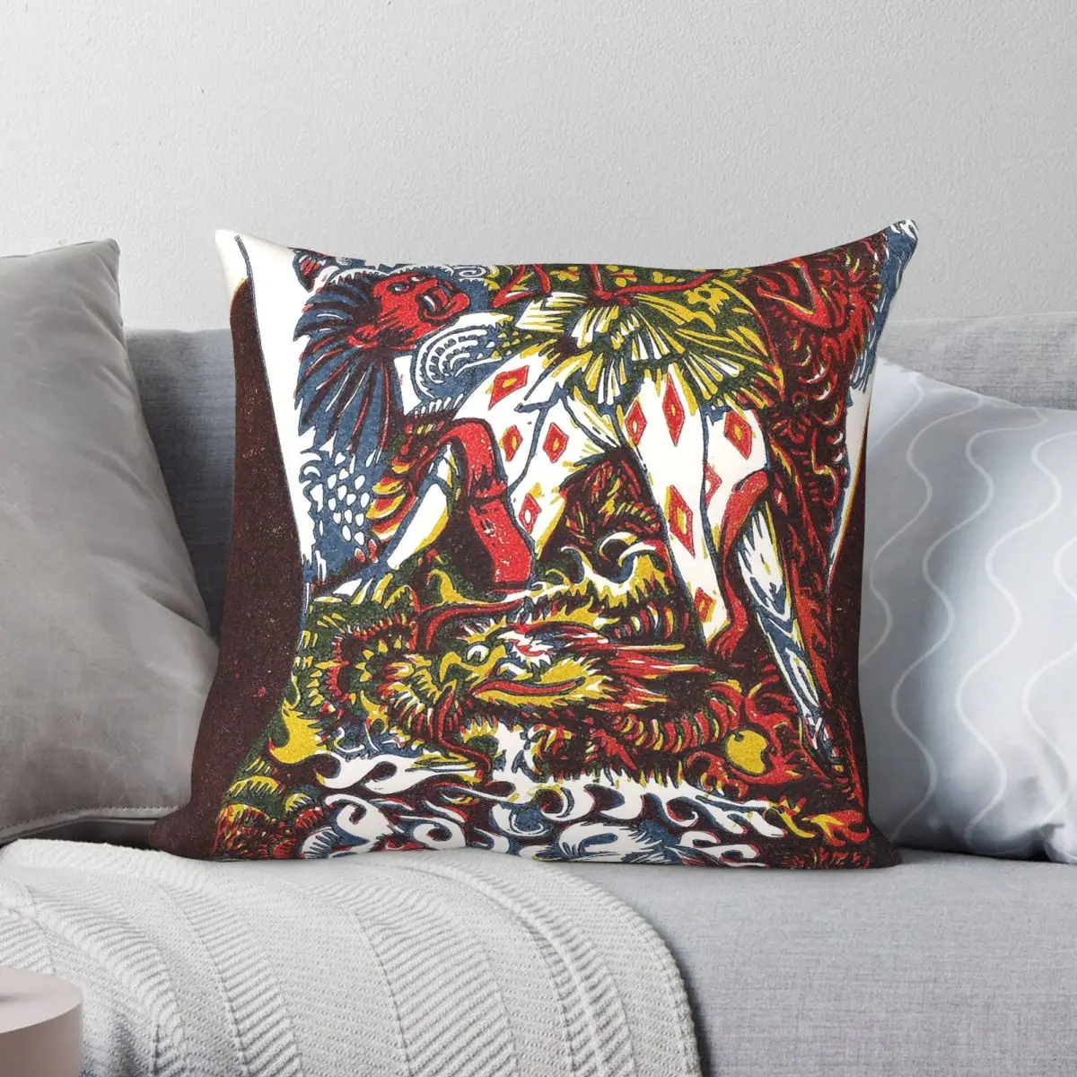 Samurai Warrior Tattoo Square Pillowcase Polyester Linen Velvet Creative Zip Decor Throw Pillow Case Home Cushion Cover