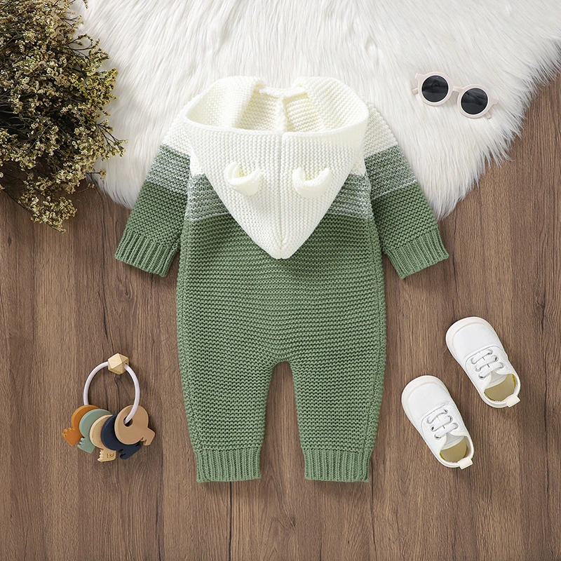 Baby Romper Knitted Newborn Girl Boys Jumpsuit Fashion Hooded Solid Infant Kid Clothing Long Sleeve Fall 0-18M Overalls Playsuit