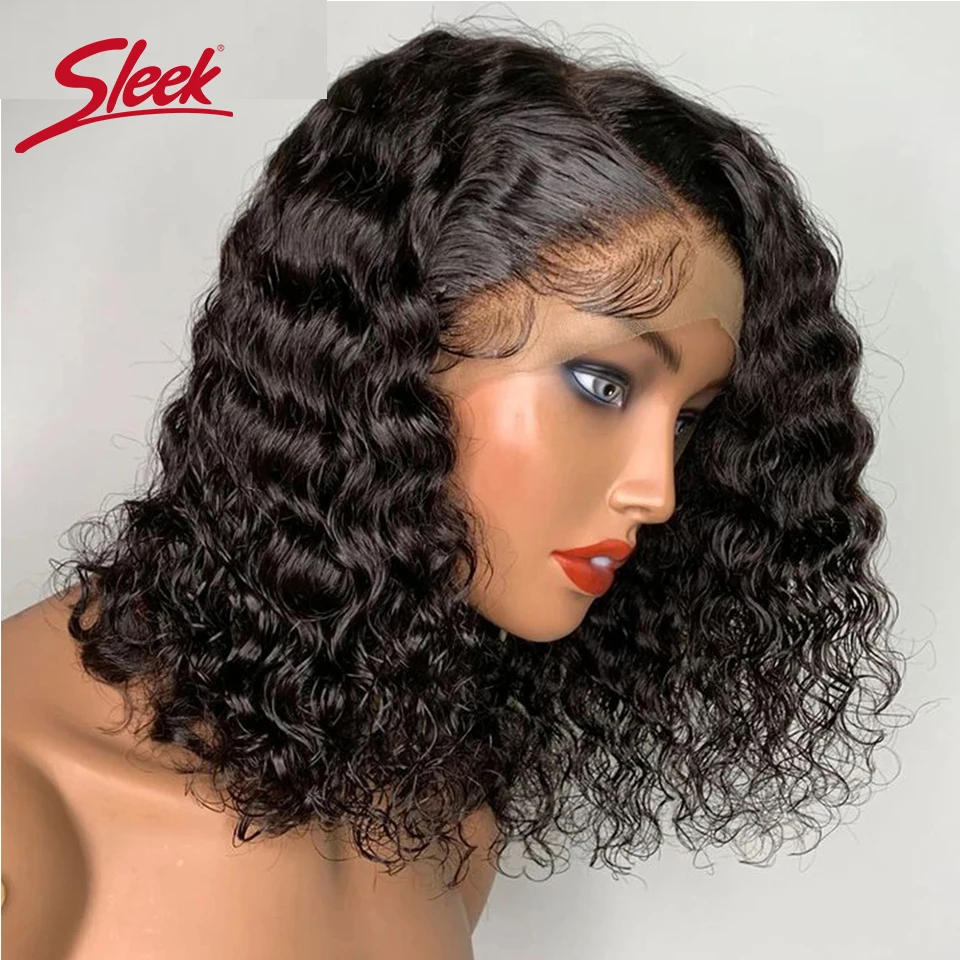 Sleek Brazilian Water Remy Deep Curly Hair Bob Wigs Natural Black Color T Lace Front Part Bob Wigs 200% Density Ombre T1B/27 Wig