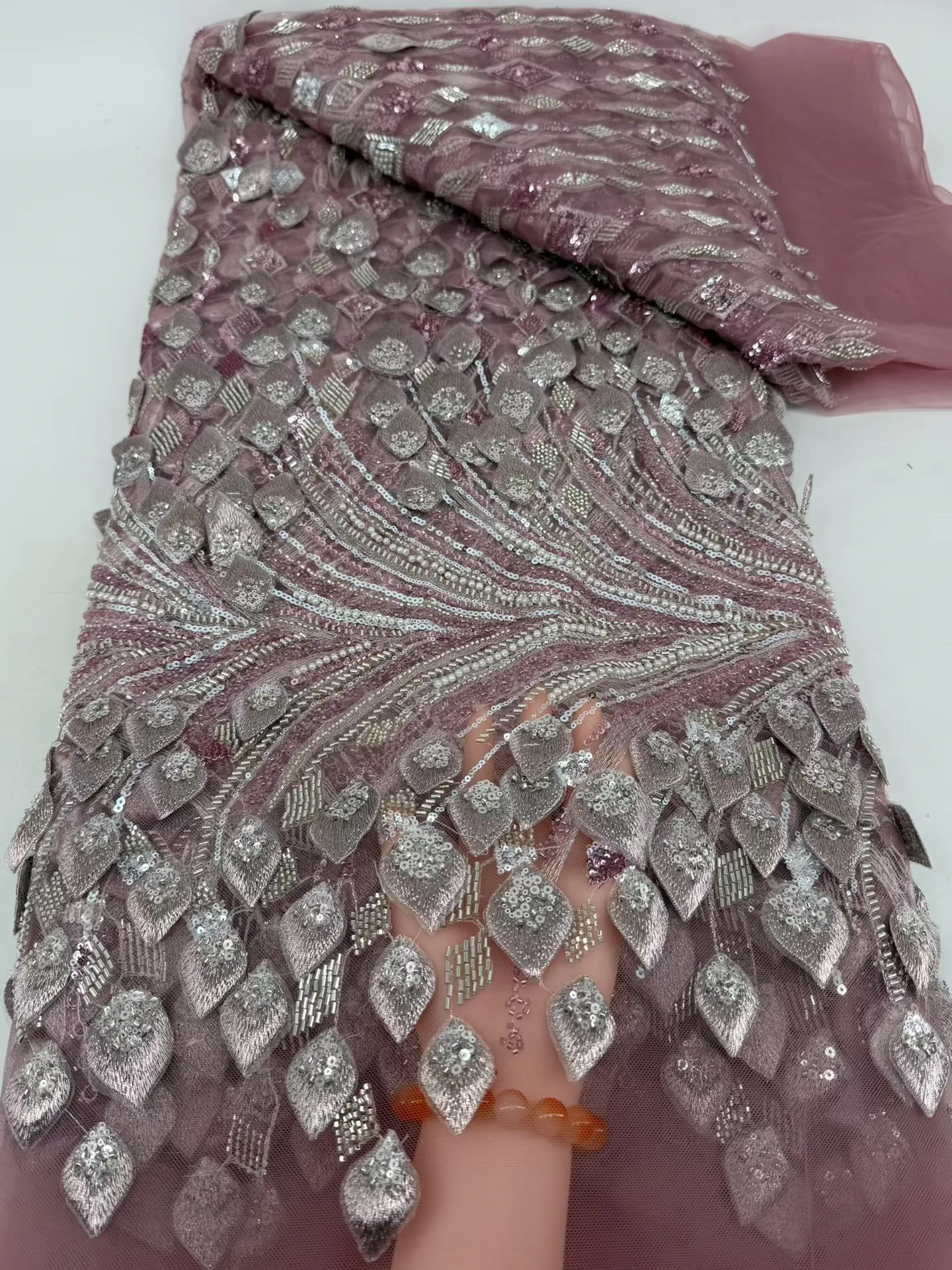 African Sequins Beaded Lace Fabric 5Yards High Quality Groom Nigerian Wedding Bridal2025 High Quality Wedding Party Dress H154-1