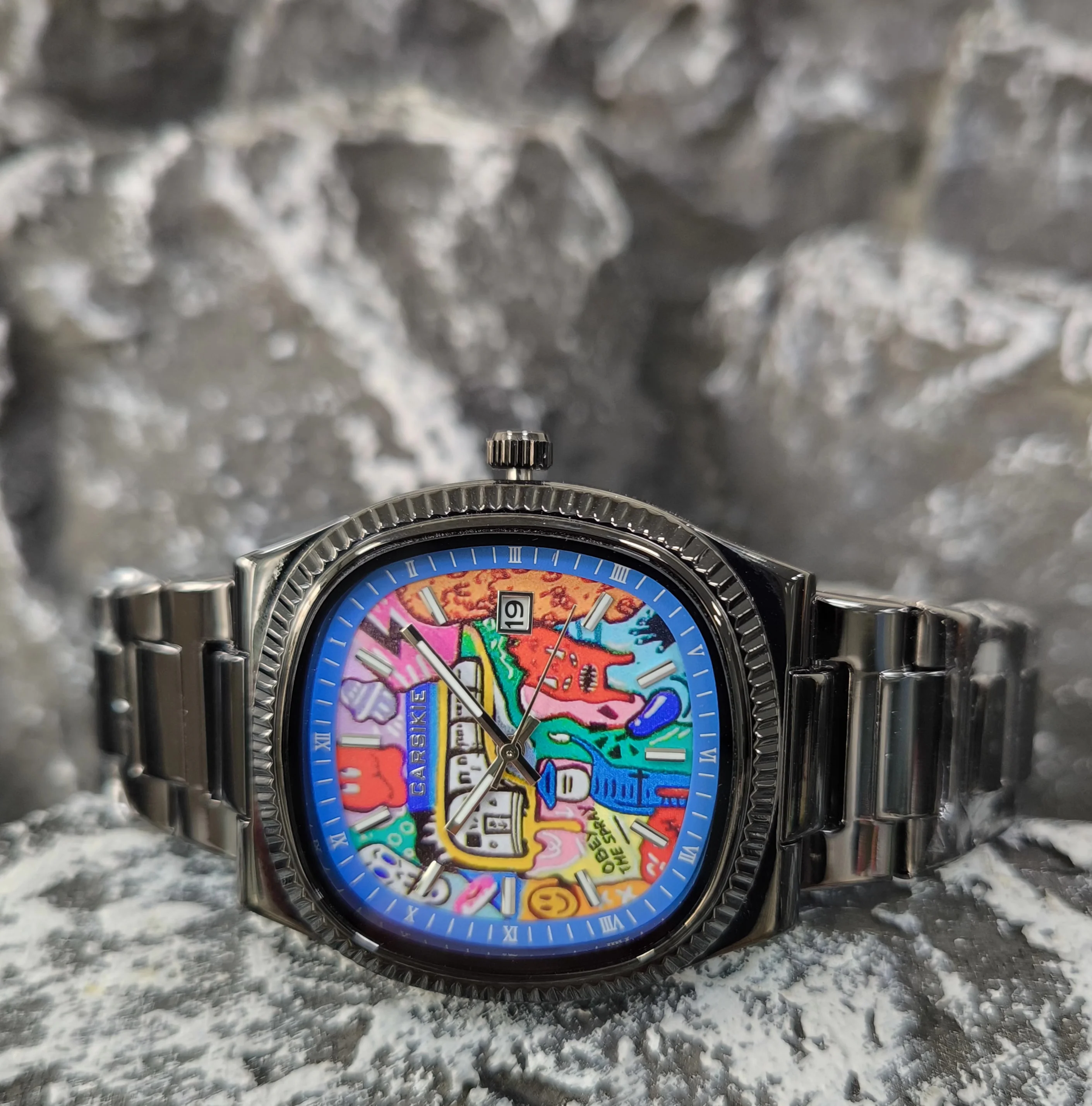 2025 New Square Men's Watch Abstract Art Dial Trendy Retro Niche Watch Luxury Gift Silver Black Gold Quartz Watch Street Style