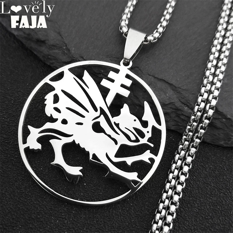 Stainless Steel Order of the Dragon Necklace Pendant Silver Color Symbol Of Dracula Chain Necklace Jewelry collares N3818S03