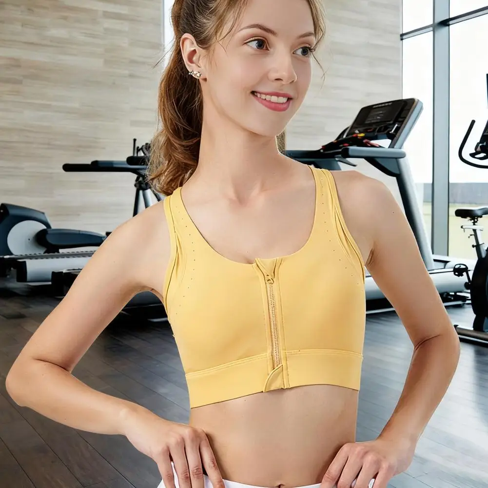 Women's High Impact Sports Bra with Front Zipper Built-in Fixed Cups Shockproof Push Up for Running Training Yoga