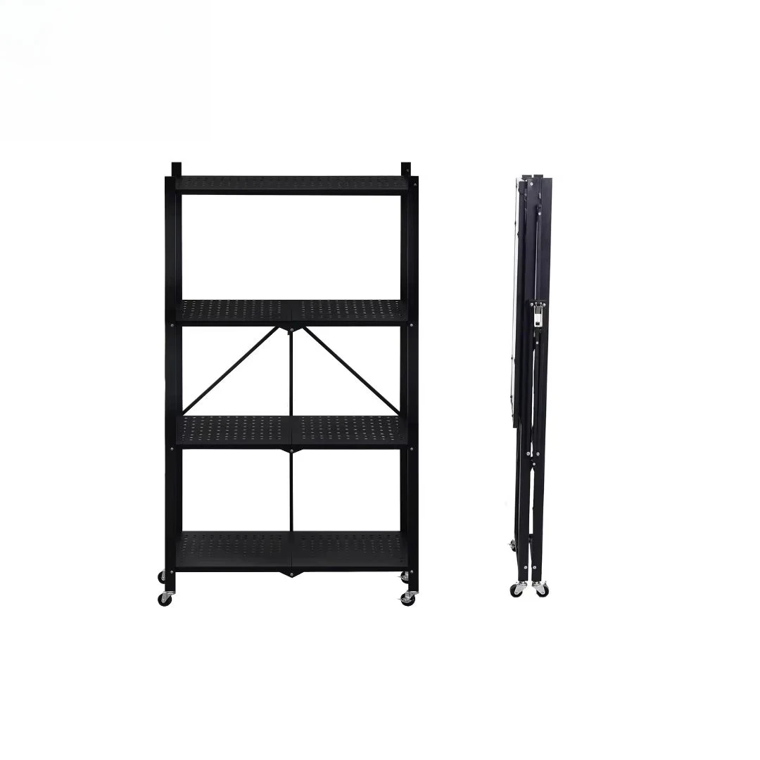 

Black 4-Tier Folding Pegboard Shelf Steel Storage Unit Floor Storage Rack with High Visibility Pegs