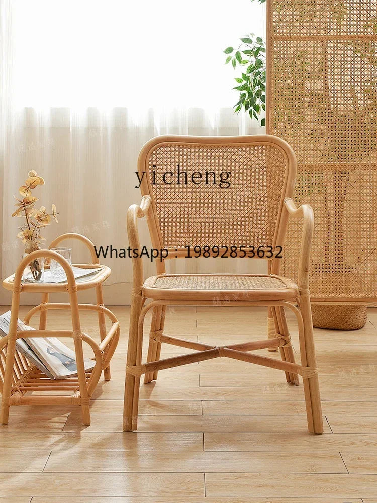 Retro Balcony Chair Coffee Table Suit Rattan Single Lazy Sofa Courtyard