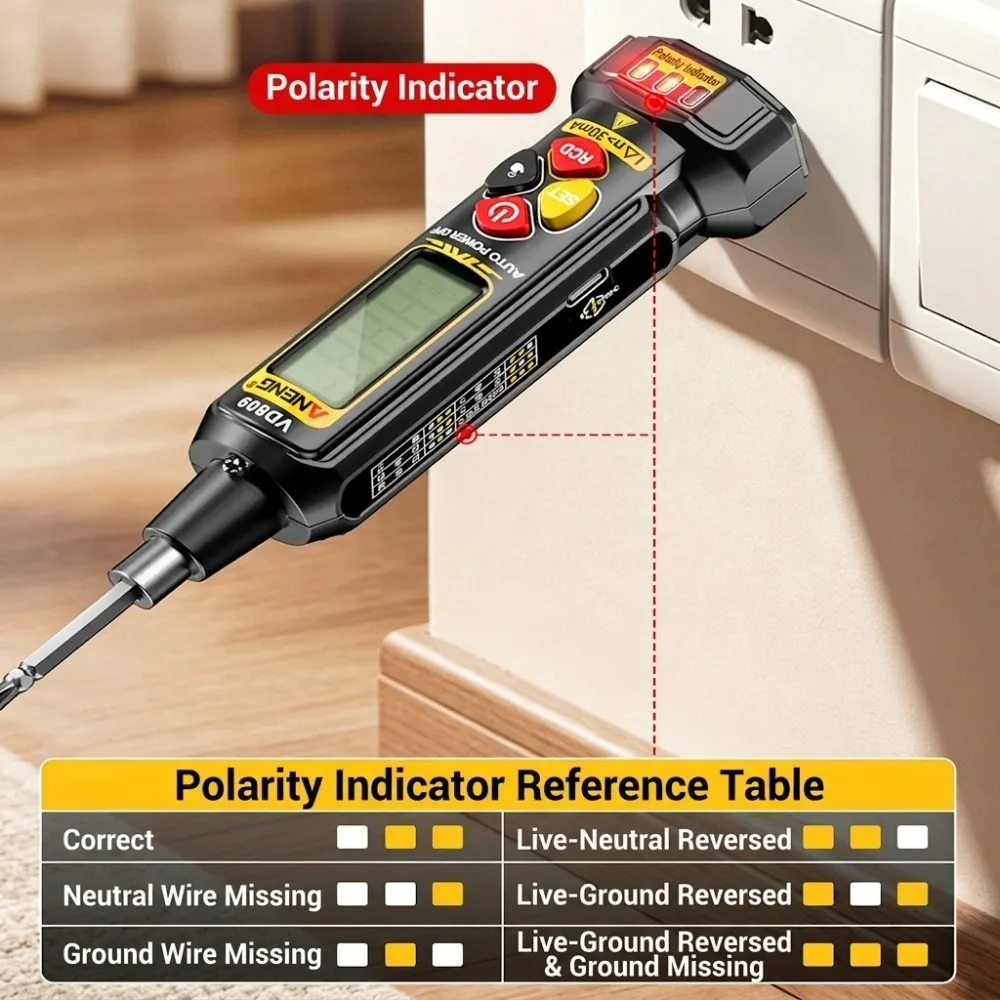 Voltage Tester Pen VD809 Smart Digital Socket Phase Detector NCV Line Break Continuity Leakage Test Pen LCD Display Screwdriver