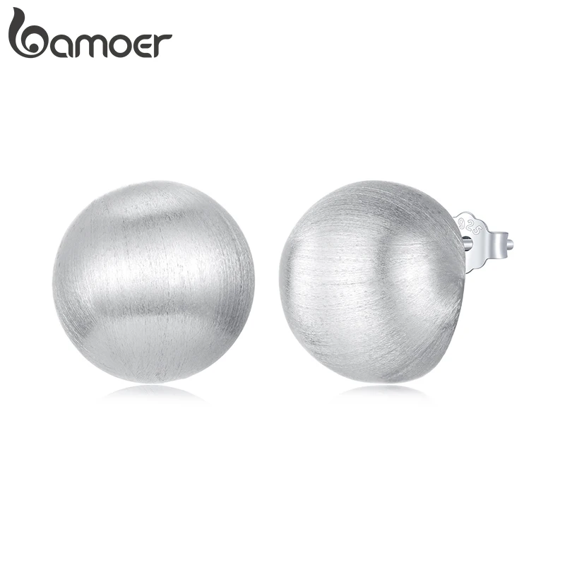 BAMOER White Gold Plated Post Glossy 3D Ball Hoop Earrings, High Polished Trendy Fashion Jewelry for Women 925 Sterling Silver