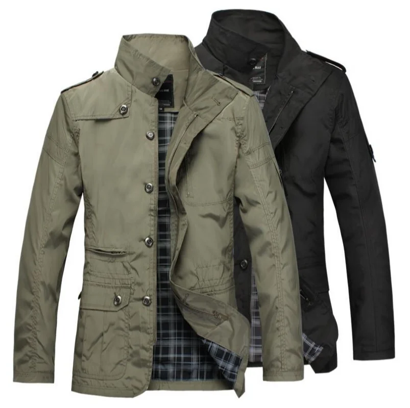 Autumn Classic Long Men Trench Coat For Thin Male Casual Khaki Zipper Windbreaker Streetwear Outerwear Baggy Varsity Jacket
