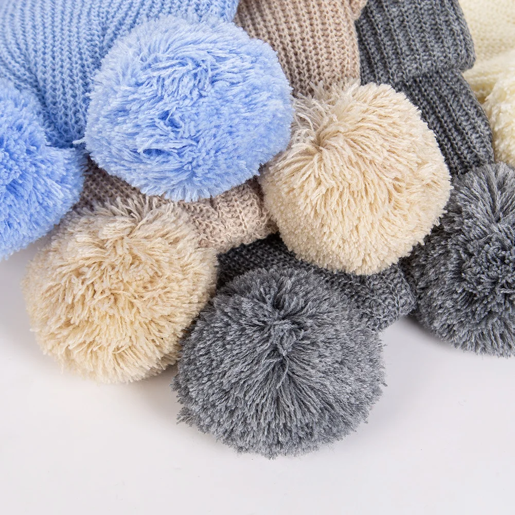 Pom Pom Baby Beanies 0-3T Solid Knitted Cute Newborn Boys Girls Turban Hats Leather Stick Bonnets Infant Fall Winter Headwraps