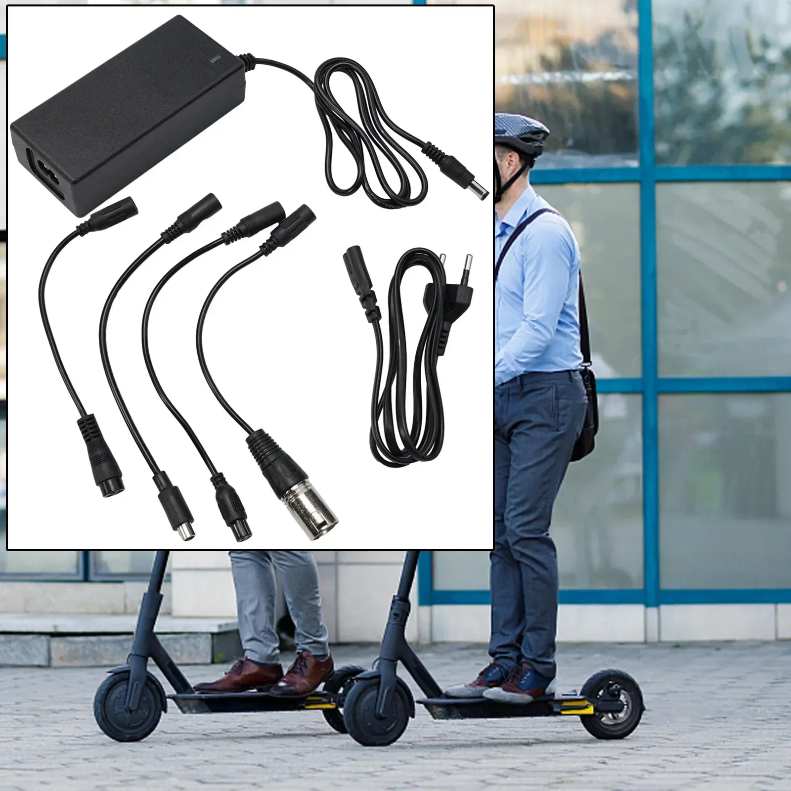 Multi-Plug Lithium Battery Charger Kit 42V 2A Output 5 Adaptors (DC XLR RCAs) Smart Charging With LED Indicator E-bikes Scooters