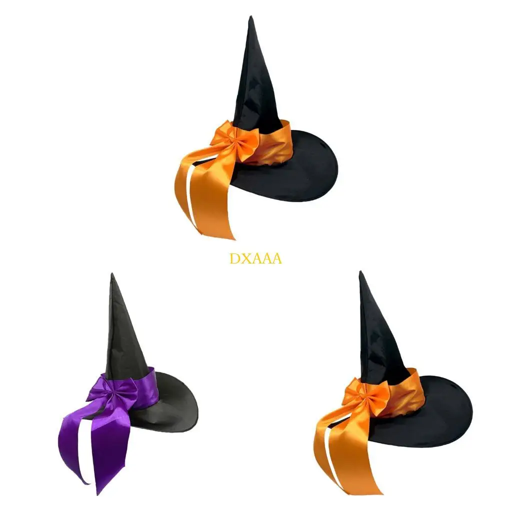 

DXAA Halloween Witch Hat Flexible Bowknot Wrap Pointed Wizard Hat For Stage Shows