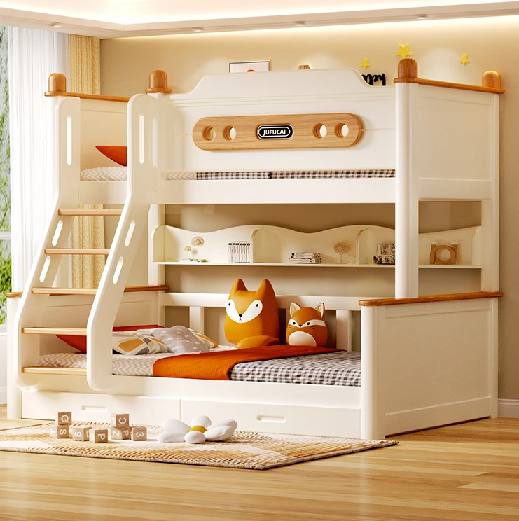 Solid wood children's bed, small apartment, boy and girl, two-story adult bunk bed, high and low bed, mother and son bed