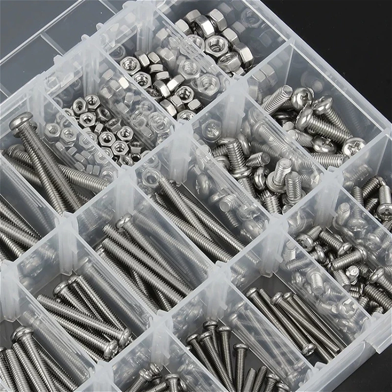 M2 M3 M4 M5 304 A2 Stainless Steel Cross Phillips Round Pan Head Metal Screw Bolt Hex Nut Washer Mix Sizes Set Kit